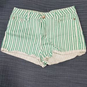 Green and White Striped High Waisted Shorts - Glamorous - UK Size 12